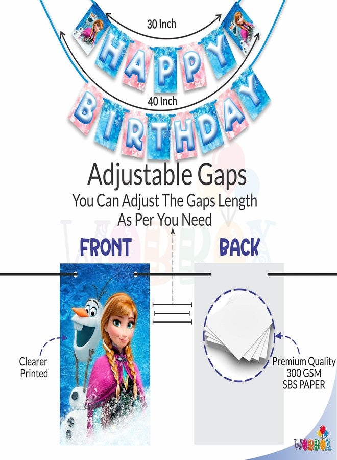 WOBBOX Happy Birthday Frozen Theme Party Props Blue Color with Icing Background Blue & Pink Color Font Bunting Banner Combo, 18 Pcs - Image 3